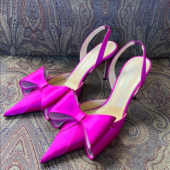 LE CADEAU FUCHSIA SATIN SLINGBACK PUMPS - Picture 7 of 15